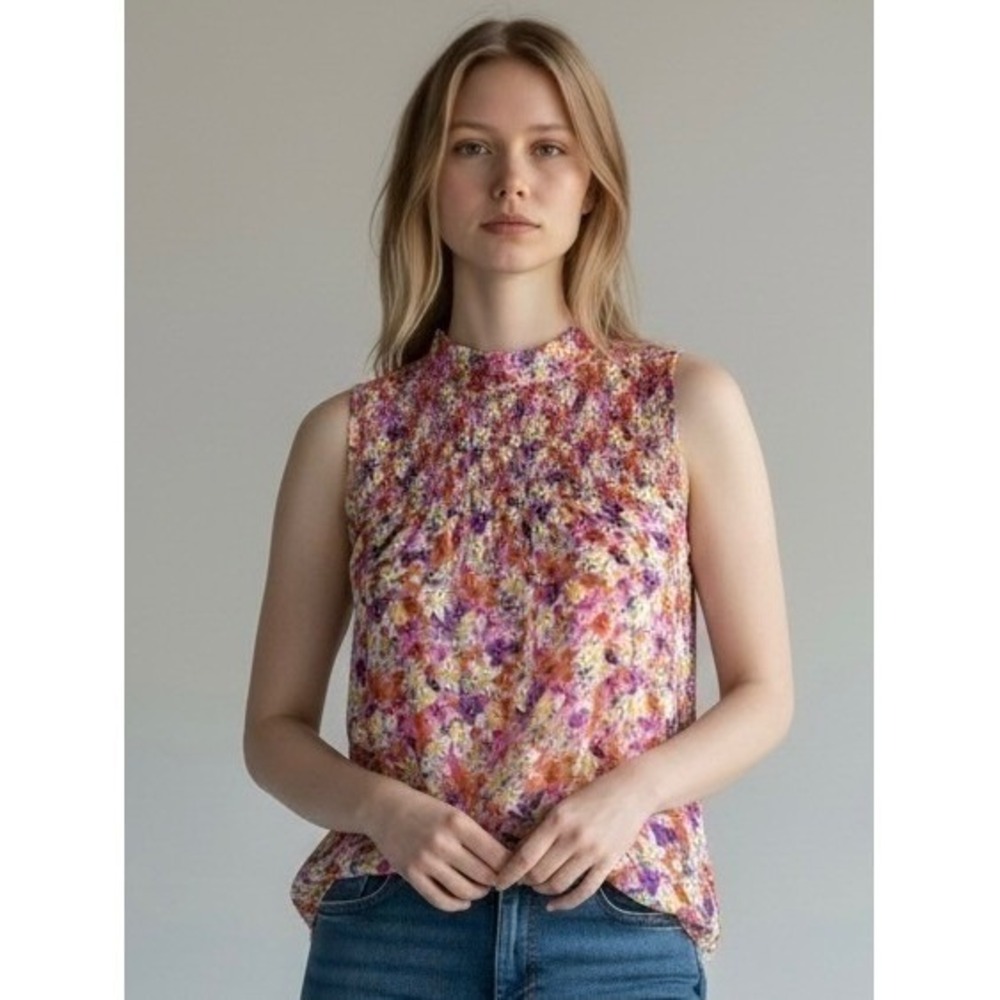 Maison d'Amélie Paris Smocked Floral Top Womens S Multicolor Summer Boho Artsy